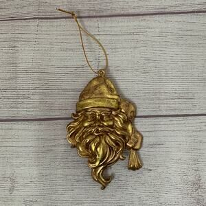 Gold Santa Claus Face Christmas Ornament 5 1/4"L